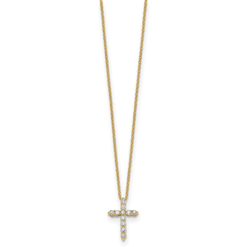 14K Yellow Gold Real Diamond Cross 18 inch Necklace