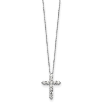 14k White Gold Real Diamond Cross 18 inch Necklace