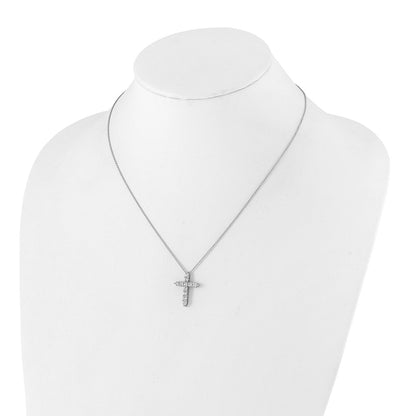 14k White Gold Real Diamond Cross Pendant