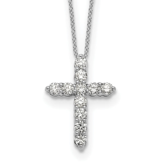 14k White Gold Real Diamond Cross 18 inch Necklace