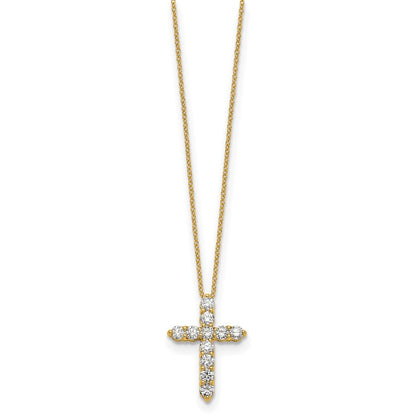 14K Yellow Gold Real Diamond Cross 18 inch Necklace
