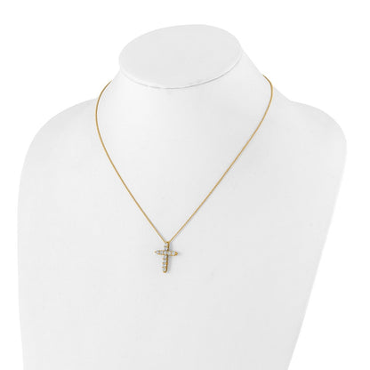 14K Yellow Gold Real Diamond Cross 18 inch Necklace