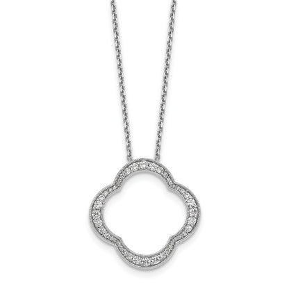 18 Inch 14k White Gold Quatrefoil Pendant w/ Chain Necklace