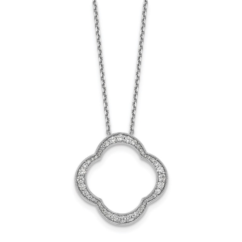 18 Inch 14k White Gold Quatrefoil Pendant w/ Chain Necklace