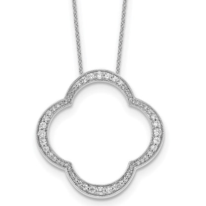 14k White Gold Real Diamond Quatrefoil Pendant