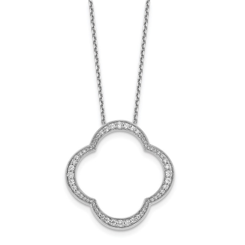 18 Inch 14k White Gold Quatrefoil Pendant w/ Chain Necklace