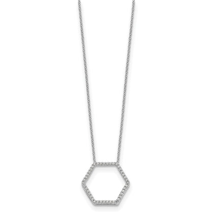 14k White Gold Real Diamond Hexagon Chain Slide 18 inch Necklace