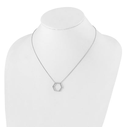 14k White Gold Real Diamond Hexagon Chain Slide 18 inch Necklace