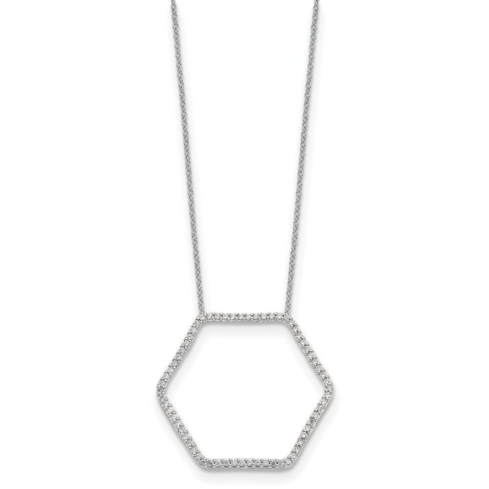 14k White Gold Real Diamond Hexagon Pendant