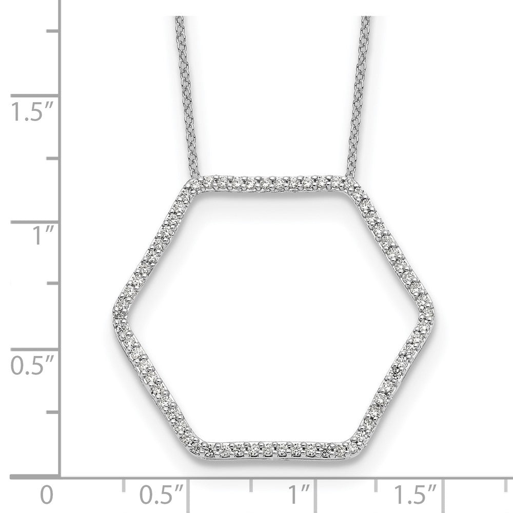 14k White Gold Real Diamond Hexagon Pendant