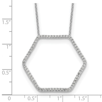 14k White Gold Real Diamond Hexagon Pendant