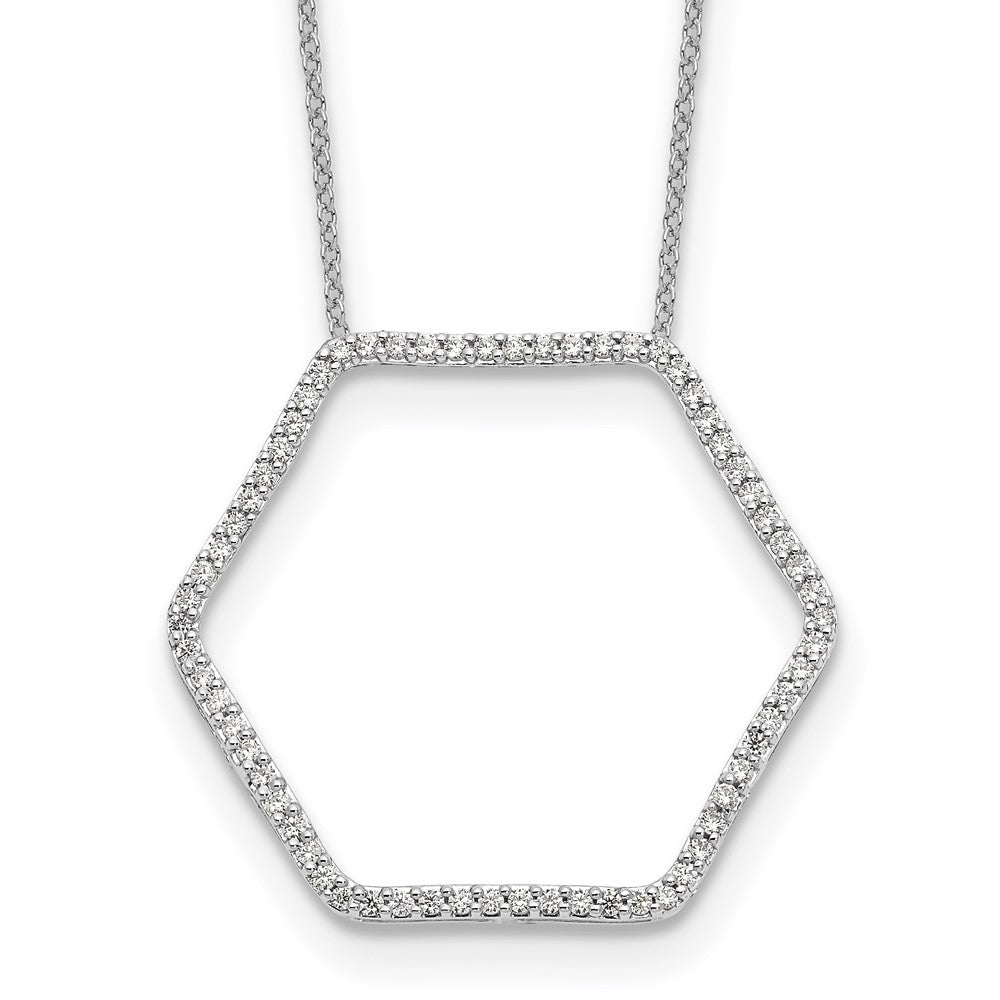 14k White Gold Real Diamond Hexagon Pendant