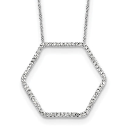 14k White Gold Real Diamond Hexagon Pendant