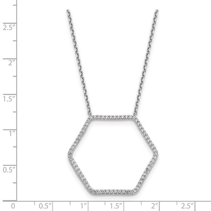 14k White Gold Real Diamond Fancy Hexagon Chain Slide Necklace
