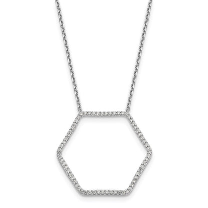 14k White Gold Real Diamond Fancy Hexagon Chain Slide Necklace