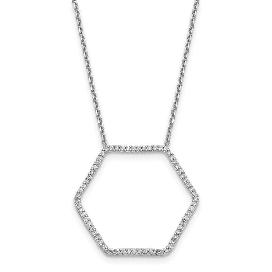 14k White Gold Real Diamond Fancy Hexagon Chain Slide Necklace