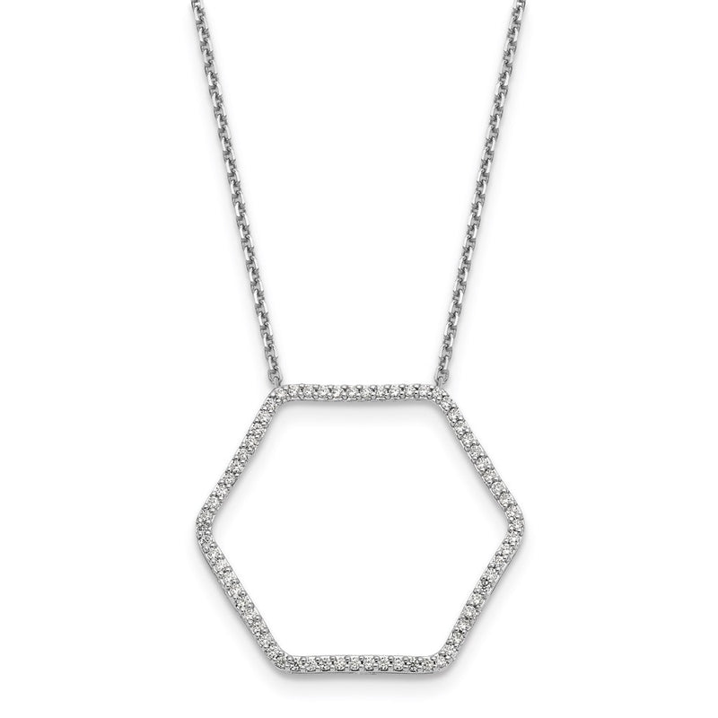 14k White Gold Real Diamond Fancy Hexagon Chain Slide Necklace