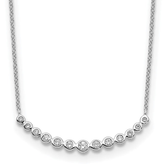14k White Gold Real Diamond Curved Bar Necklace
