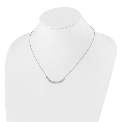 14k White Gold Real Diamond Curved Bar Necklace
