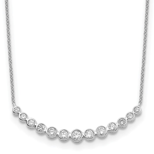 14k White Gold Real Diamond Curved Bar Necklace