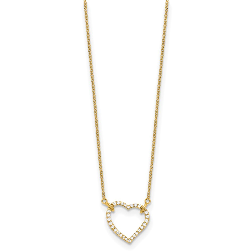 14K Yellow Gold Real Diamond Heart Pendant Necklace