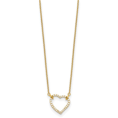 14K Yellow Gold Real Diamond Heart Pendant Necklace