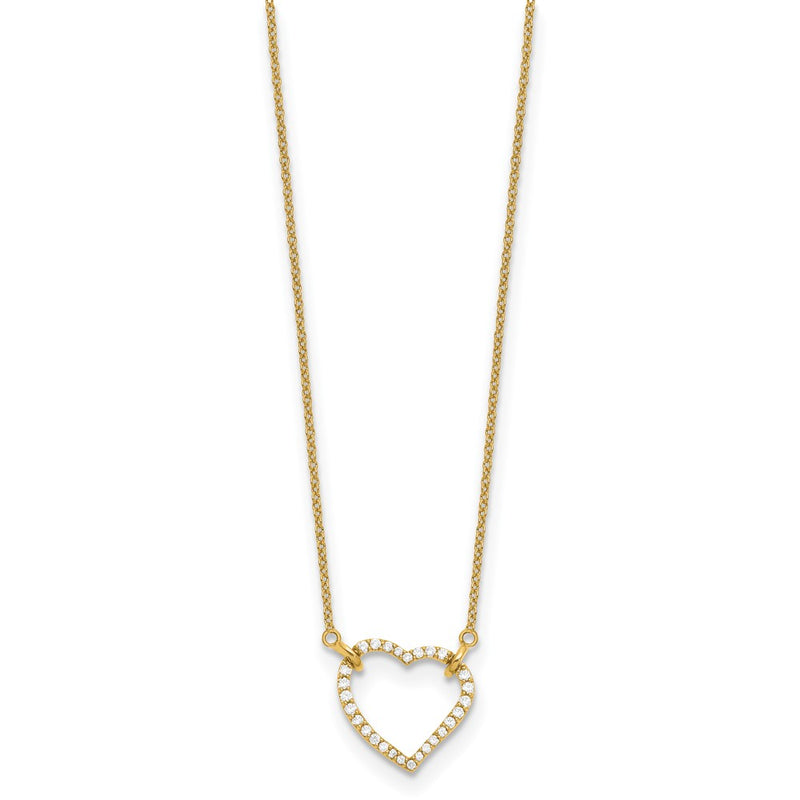 14K Yellow Gold Real Diamond Heart Pendant Necklace