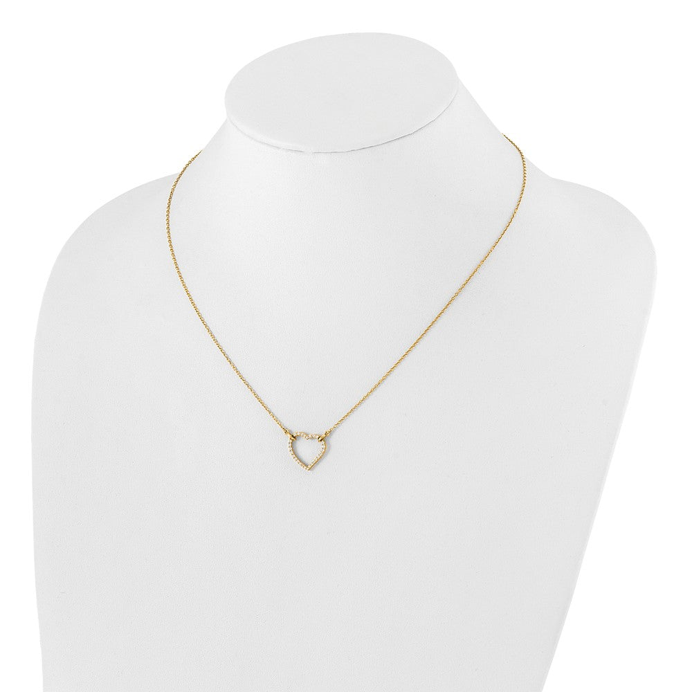 14K Yellow Gold Real Diamond Heart Pendant Necklace