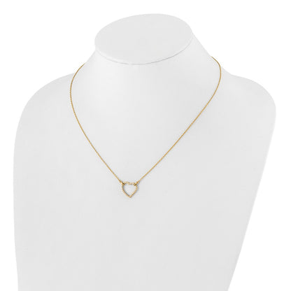 14K Yellow Gold Real Diamond Heart Pendant Necklace