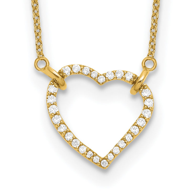 14K Yellow Gold Real Diamond Heart Pendant Necklace