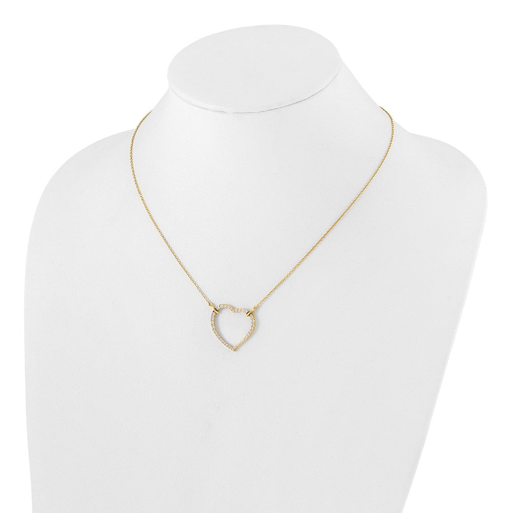 14K Yellow Gold Real Diamond Heart Pendant Necklace