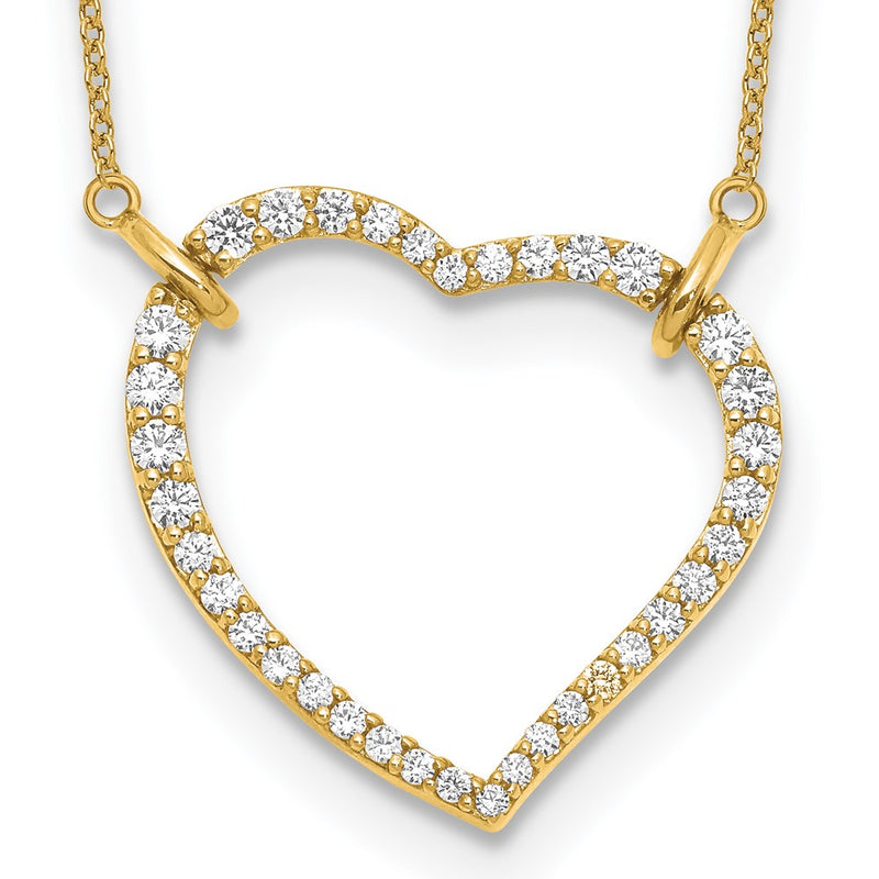 14K Yellow Gold Real Diamond Heart Pendant Necklace
