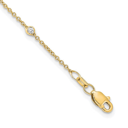 14K Yellow Gold Real Diamond Station Cable Necklace