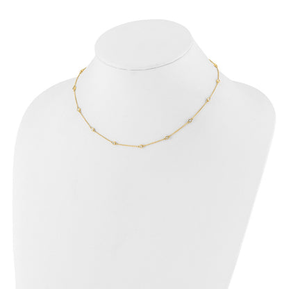 14K Yellow Gold Real Diamond Station Cable Necklace