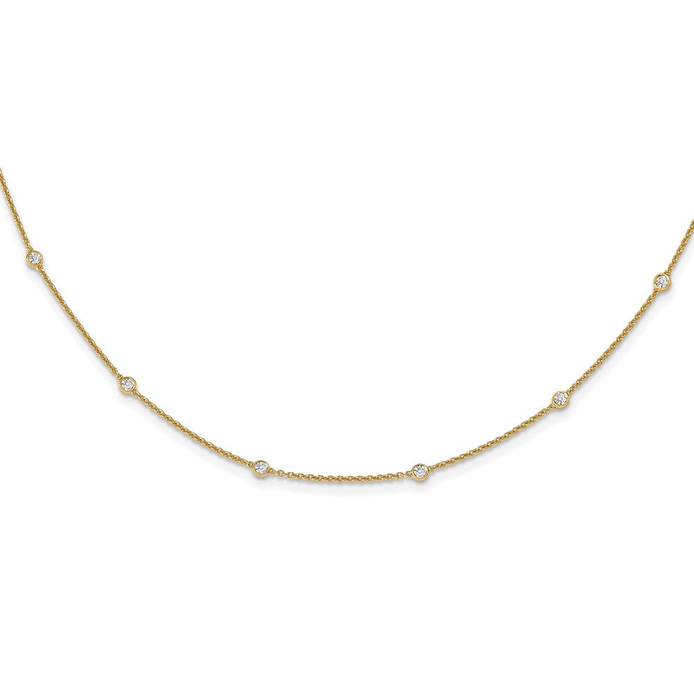 14K Yellow Gold Real Diamond Station Cable Necklace