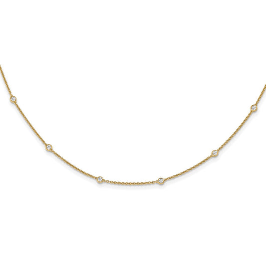 14K Yellow Gold Real Diamond Station Cable Necklace