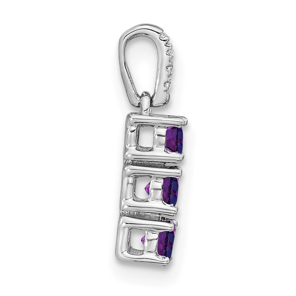 14k White Gold 3-stone Amethyst and Real Diamond Pendant