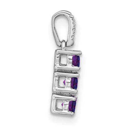 14k White Gold 3-stone Amethyst and Real Diamond Pendant