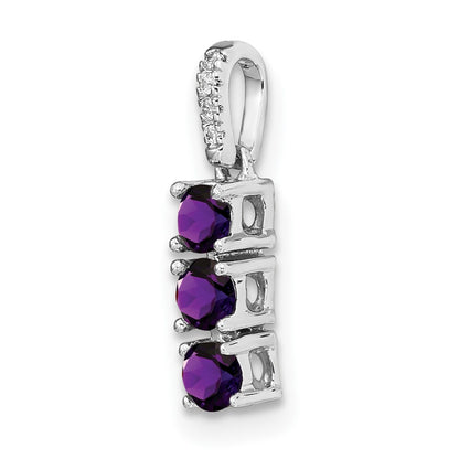 14k White Gold 3-stone Amethyst and Real Diamond Pendant