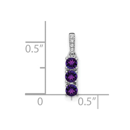 14k White Gold 3-stone Amethyst and Real Diamond Pendant