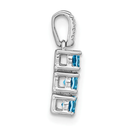 14k White Gold 3-stone Blue Topaz and Real Diamond Pendant