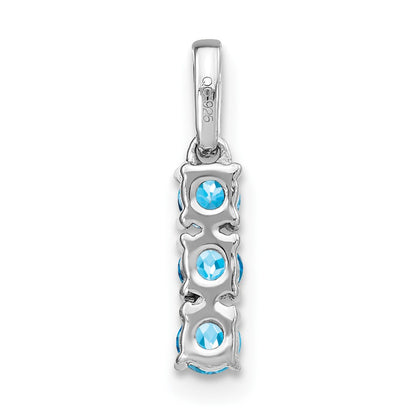 14k White Gold 3-stone Blue Topaz and Real Diamond Pendant