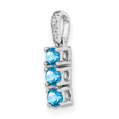 14k White Gold 3-stone Blue Topaz and Real Diamond Pendant
