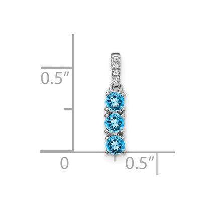 14k White Gold 3-stone Blue Topaz and Real Diamond Pendant