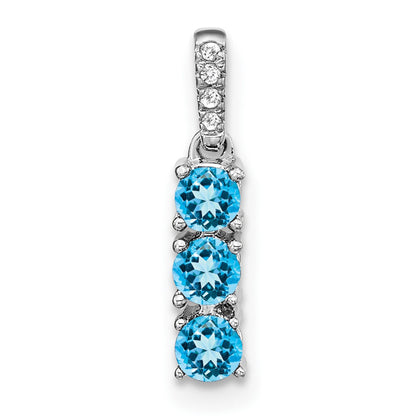 14k White Gold 3-stone Blue Topaz and Real Diamond Pendant