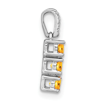 14k White Gold 3-stone Citrine and Real Diamond Pendant