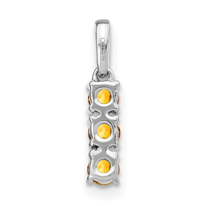 14k White Gold 3-stone Citrine and Real Diamond Pendant