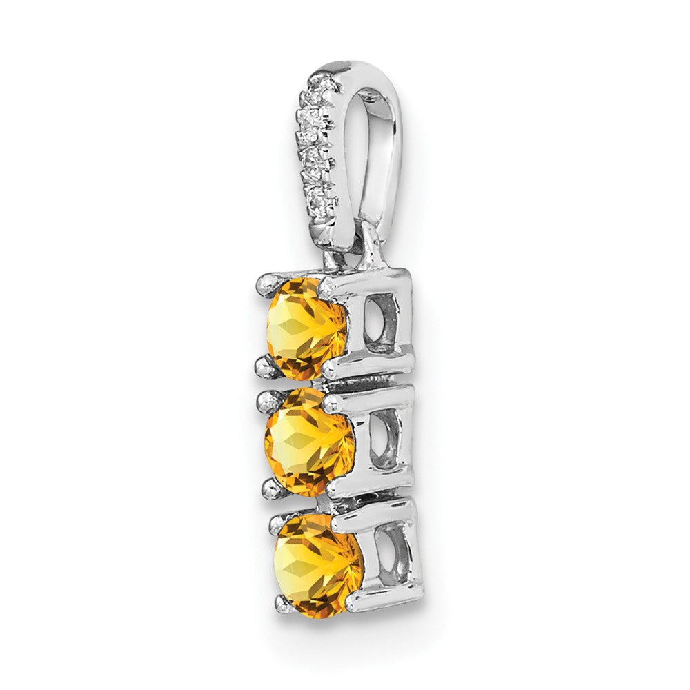 14k White Gold 3-stone Citrine and Real Diamond Pendant