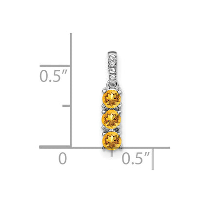 14k White Gold 3-stone Citrine and Real Diamond Pendant