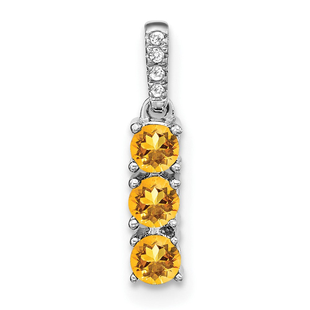 14k White Gold 3-stone Citrine and Real Diamond Pendant